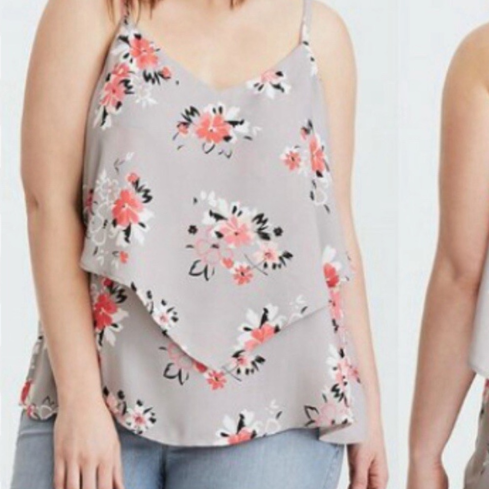 Torrid Size 2 Gray Floral Double Layer Chiffon Camisole